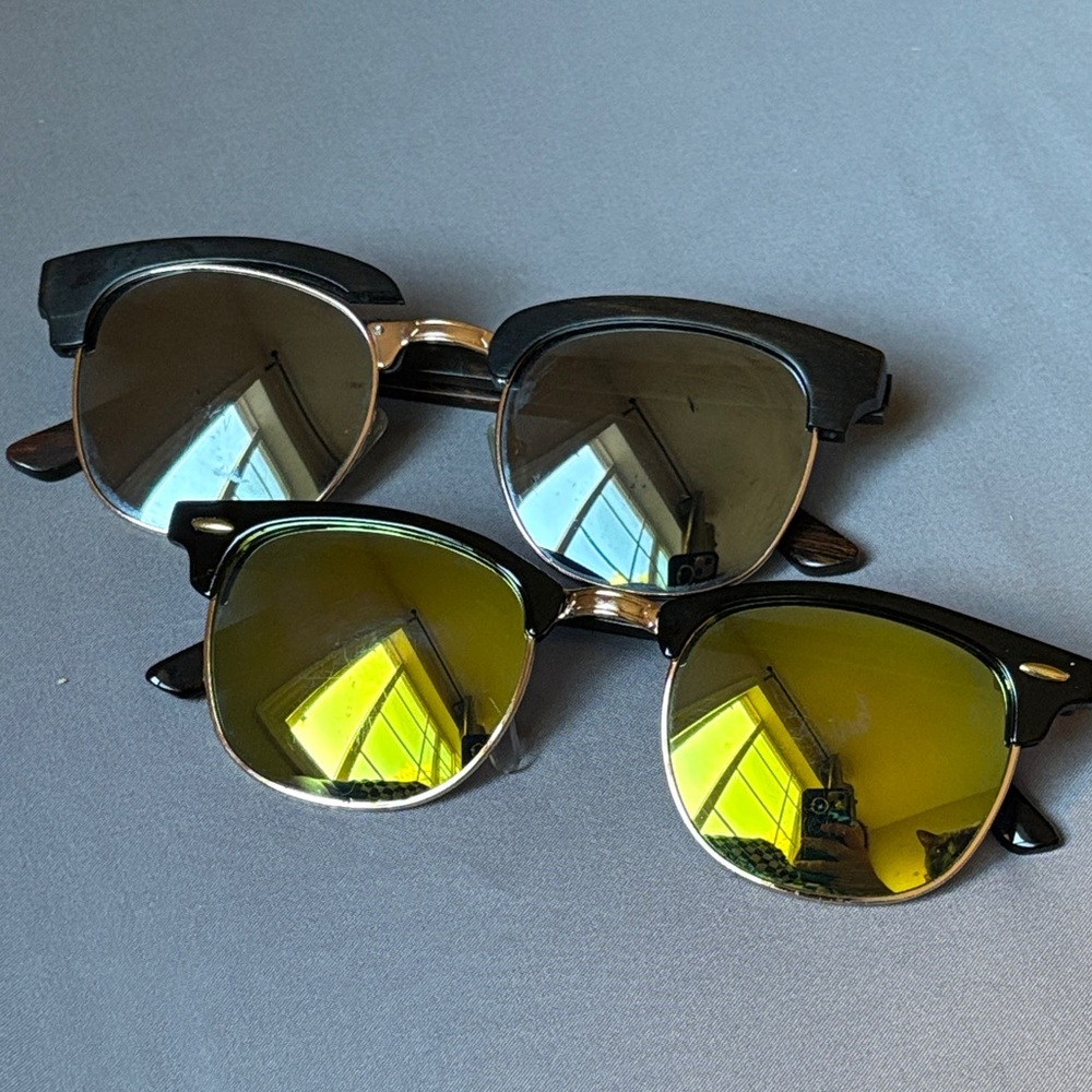 SLYK Two Stylish Black and Brown Wood Women’s Sunglasses with Reflective Lenses